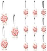 MALLMALL6 12Pcs Pink Candy Shower Curtain Hooks Metal Rustproof 3D Swirl Sweets with Colorful Fro...