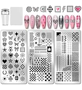 PH PandaHall 3pcs Plaid Nail Stamping Plates Checkerboard Nails Art Stencils Tartan Nail Art Temp...