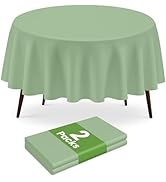 LIKAJON 2 Pack Round Disposable Sage Green Tablecloth, Sage Green Plastic Table Cloths for Partie...