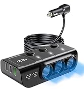 LIHAN Car Cigarette Lighter Splitter 8-in-1,120W 3-Socket Adapter & 5 USB with Master Power Switc...