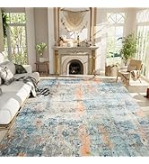 Ompaa Living Room Rug 8x10 Blue Area Rugs Machine Washable Abstract Boho Large Carpet Non-Slip No...