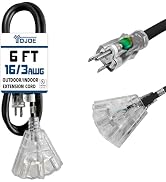 YOJOE 3-Outlets Indoor Outdoor Extension Cord with Lighted End, 3 Prong 13A Weatherproof Power Ex...