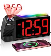 Peakeep Projection Alarm Clock for Bedroom Ceiling 180° Rotatable, Loud for Heavy Sleepers, Color...