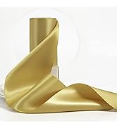 HUIHUANG 4 inch Wide Gold Ribbon Double-Faced Satin Ribbon Thick Fabric Ribbon for Chair Sash Lar...