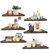 HORLIMER Floating Corner Shelves Set of 6, Rustic Wood Wall Shelves for Bathroom Kitchen Bedroom ...