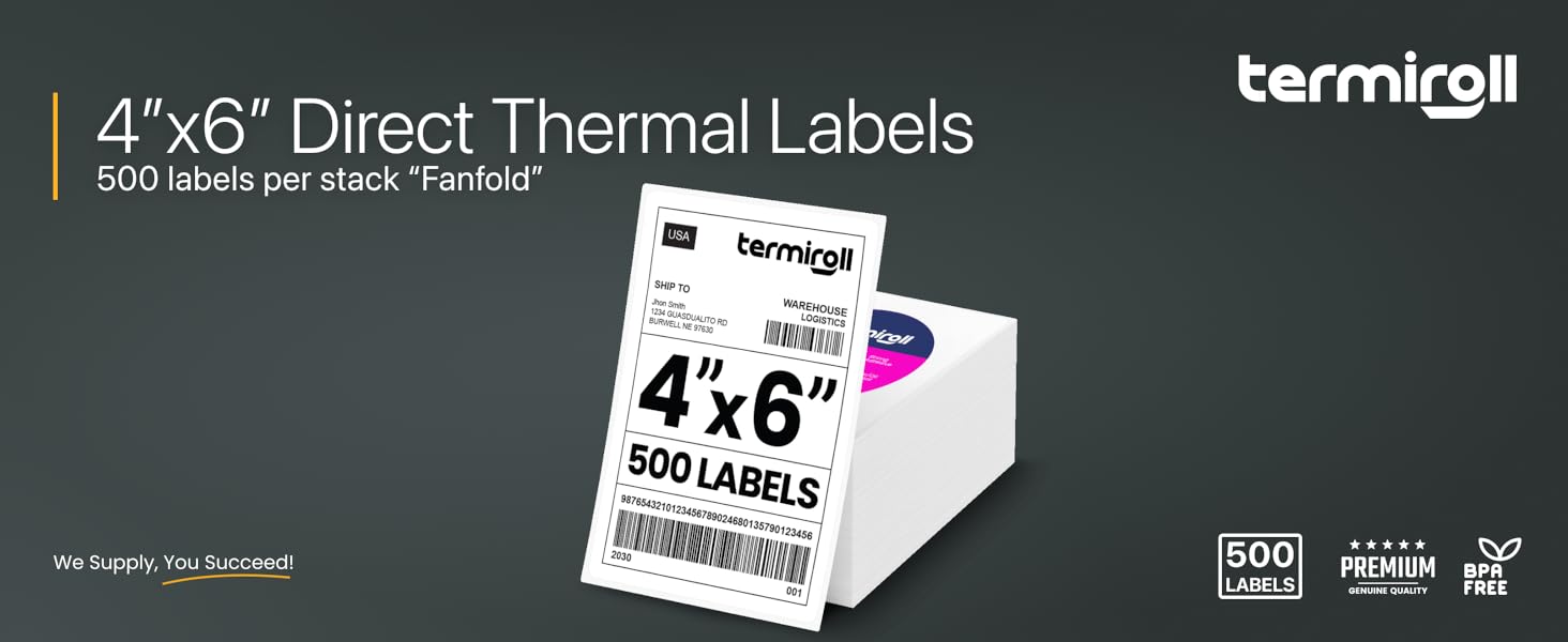 4”x6” Direct Shipping Thermal Labels - 500 Labels / Fanfold Stack by Termiroll