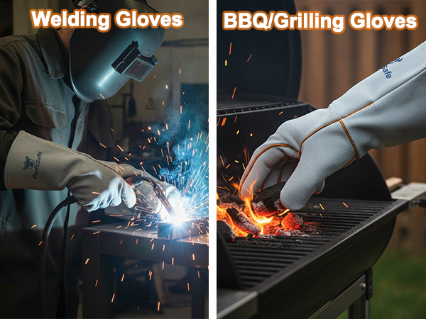 Mitts for BBQ Oven Grill Fireplace Furnace Stove Leather Gloves