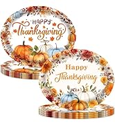 50 Pcs White Pumpkin Paper Plates,Happy Thanksgiving Disposable Paper Plates 10