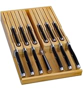 Domax Bamboo In-drawer Knife Block - Knife Drawer Organizer Insert Large Handle Steak Knife Holde...