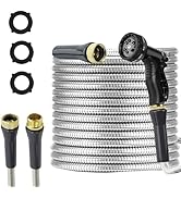 AnyEasy Stainless Steel Garden Hose 25ft Heavy Duty Metal Water Hoses with 10 Function Water Hose...