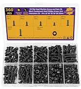 360PCS M4 Flat Head Machine Screws Kit, Carbon Steel Black Oxide Countersunk Head Phillips Machin...