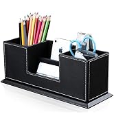 KINGFOM Office Supplies Desk Organizer PU Leather Storage Box 4 Divided Compartments for Pen Busi...