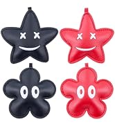 CALFOVERA 4PCS 2 Styles Cool Star Smile Face Bag Charms Cute Eyes Leather Flower Shape Purse Pend...