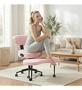 Ergonomic Cross Legged Office Chair with Lumbar Support, 360° Swivel Meditation Chair with Wheels...
