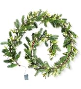 Christmas Garland with Lights, 6Ft Artificial Norfolk Pine Garland Prelit Xmas Greenery Garland f...