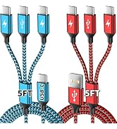 USBA+C Dual Input Heads USB C Cable Multiple Connectors, USB A to C Multi Charging Cable(Red) + U...