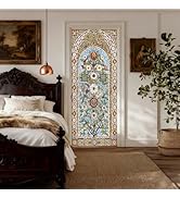 PRESSINART Door Stickers Peel and Stick Stain Glass 30.3 x 78.7 Inch, Floral Door Wallpaper Mural...