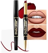 HHLTOH 2-in-1 Dark Burgundy Wine Red Matte Lip Liner and Lipstick Set – Long Lasting 24H Waterpro...