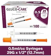 GLUCO-CARE 0.5 ml/cc Syringes 29G x 1/2’’ (12.7mm), 100/box