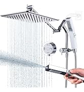 G-Promise All Metal 10'' Rain Shower Head with Handheld Built-in Power Wash Mode 3-way Diverter w...