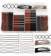 Flareann Bobby Pins Set Brown/Black – Mixed Color Kit with Bobby Pins, Snap Clips & Spiral Pin, f...