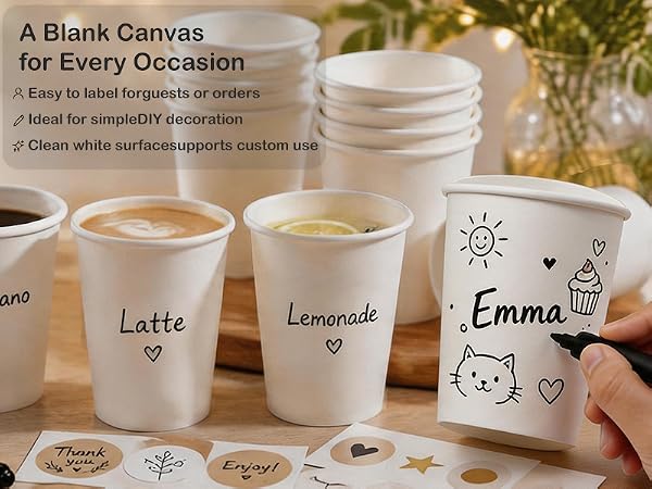 12 oz Disposable Paper Coffee Cups, 100 Count – Leak-Resistant White Cups for Hot & Cold Drinks