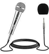 Moukey Dynamic Microphone, Karaoke Microphone with 16.4 ft XLR Cable & Foam Cover, Metal Handheld...