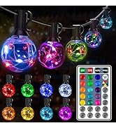 Ollny Outdoor Lights 30FT 30Bulbs, RGBW Color Changing String Light, Plug in Remote Waterproof Sh...