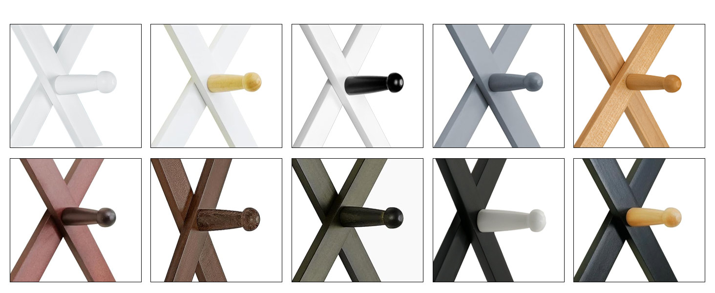 SKOLOOs hat rack is available in 10 colors, all white, black on white, gold, walnut,etc.