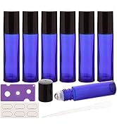 ZIZEMOJA 6Pcs 10ml Essential Oil Roller Bottles, with Stainless Steel Roller Balls, 10ml Blue Gla...