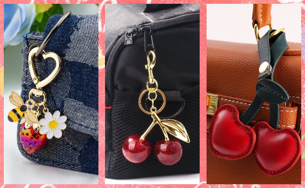 Cute Strawberry Keychain,Bag Charms,Kawaii Heart Daisy Key chains Accessories Decor for Purse Gift