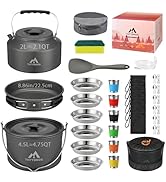 THTYBROS 43-Piece Camping Cookware Set,Large Mess Kit for 6 Persons,with 4.75QT Pot,2.1QT Kettle,...