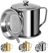 Tellshun Bacon Grease Container with Strainer 1.25 L / 42 oz Strong Kitchen Catcher Food-grade St...