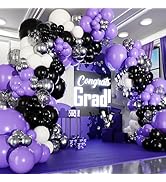 ALL-IN-1 Purple and Black White Balloons Garland & Arch Kit – Small and Large White Purple and Bl...