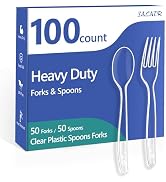 100 Count Plastic Silverware Heavy Duty -50 Forks, 50 Spoons, BPA-Free, Heat Resistant, Disposabl...