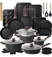 Kikcoin Pots and Pans Set Non Stick 31 Piece Kitchen Nonstick Cooking Cookware Sets with Grill Pa...