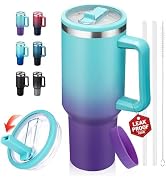 ICIOI 40oz Stainless Steel Tumbler with Handle, Flip Straw Lid, Spill Proof Metal Mug (Cold-34H, ...