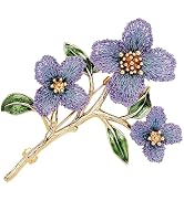 Forget me not Flower Brooch Handmade Gold Thread Embroidered and hand-Drip Enamel leaf, Gradient ...