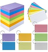 Tecmisse 600 Pieces Index Cards Rulded, Colorful Flash Cards 3 x 5 Index Card with Rings, Heavy S...