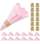 PLOYMONO Set of 24 (12 Napkins+ 12 Napkin Rings) Pink Heavy Duty Cloth Napkins Suit, 17 × 17 Inch...