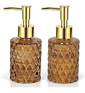 Retyion 2PCS Glass Hand Soap Dispenser with Pump for Bathroom/Kitchen,Amber | Small Crystal Soap ...