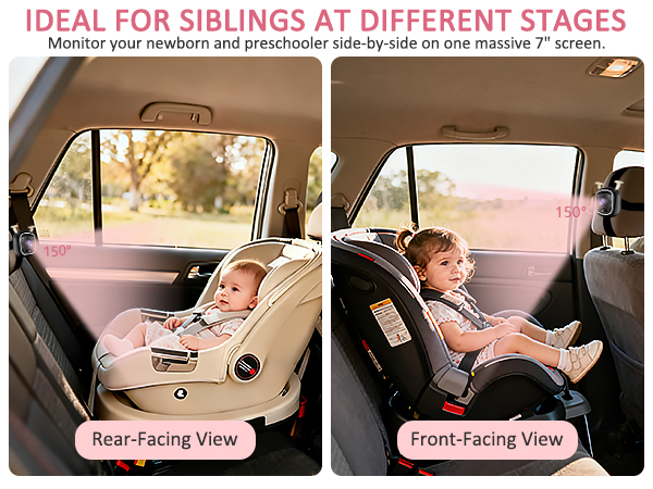 360° Rotation & 150° Wide View Rear Facing Baby Car Backseat Monitor Fits Cars/SUVs/Trucks
