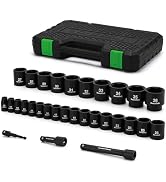 TecoTek 30 Pieces 1/2-Inch Drive Shallow Metric Impact Socket Set, Cr-Mo, 10mm to 36mm, No Skippe...