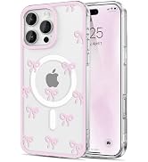 EYZUTAK Magnetic Case for iPhone 16 Pro Max, Compatible with MagSafe, Clear Cute Ribbon Bowknot A...