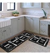 Black Kitchen Rugs and Mats Non-Slip, Washable, Stain and Fade Resistant, Suitable for Kitchen Ma...