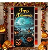 Arosche Large Halloween Door Cover Decorations 6x2.9 Ft Scary Horror Pumpkins Moon Night Dead Tre...