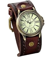 JewelryWe Vintage Wrist Watch Wide Leather Strap Band Cuff Quartz Watches for Men Women Halloween...