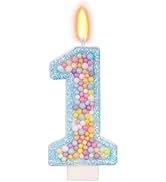 FAMGift Birthday Candles - Number 1 Candle, Colorful Macaron Candles for Boys/Girls, Blue Cake De...