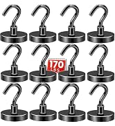 DIYMAG Black Magnetic Hooks, 170 LB Heavy Duty Strong Magnets with Hooks Rare Earth Neodymium Fri...