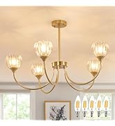 Shenmoyl 30.31" Brass Gold Chandelier, 5-Light Chandelier Light with Clear Tulip Glass Lampshade,...